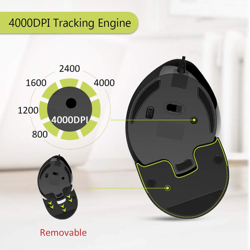 [Australia - AusPower] - DELUX Wired Ergonomic Vertical Mouse, Large RGB Ergonomic Computer Mouse with 6 Buttons, Removable Wrist Rest, 4000DPI and On-Board Software Reduce Hand Strain,for Carpal Tunnel(M618Plus RGB-Black) Wired with RGB 