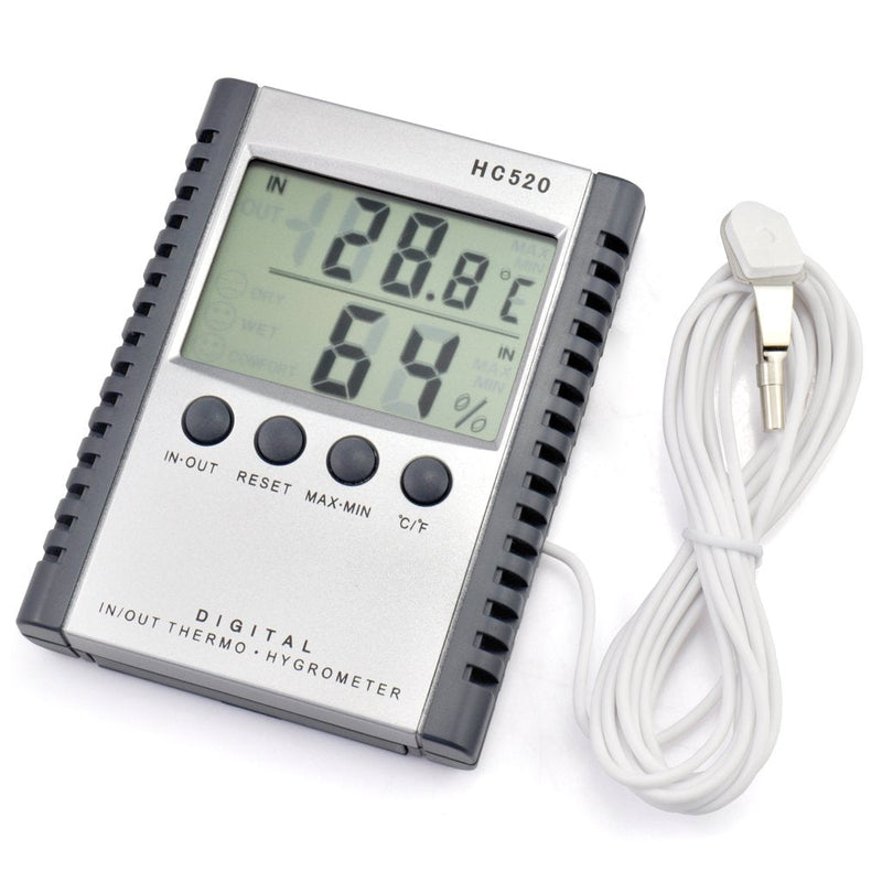 [Australia - AusPower] - iKKEGOL Digital Indoor Outdoor in/Out Wall Mount Monitor Sensor LCD Temperature Thermometer Hygrometer Humidity Meter with Probe Cable Silver 