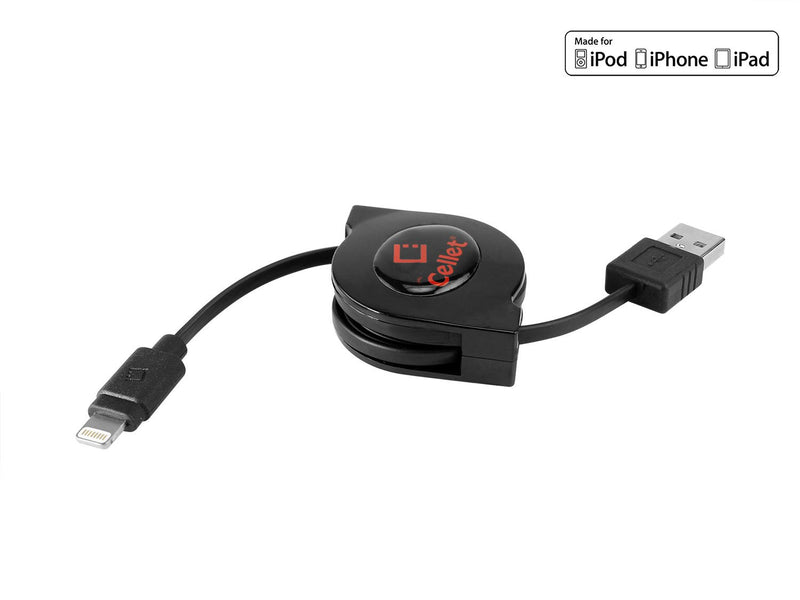 [Australia - AusPower] - Cellet Retractable iPhone Charger Cable, Charging & Data Sync Cable Compatible for Apple iPhone 12 11 Pro Max XS XR X 8 7, iPad Pro Air mini 5 4 3 Air Pod Lightning Devices (Apple MFI Certified) RETRACTABLE BLACK 