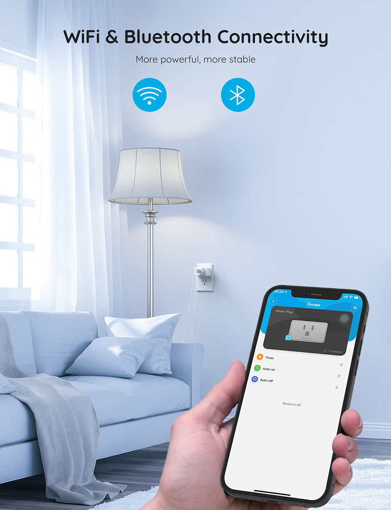 [Australia - AusPower] - Govee Smart Plug, WiFi Bluetooth Outlet 1 Pack Work with Alexa and Google Assistant, 15A WiFi Plugs with Multiple Timers, Govee Home APP Group Control Remotely, No Hub Required, ETL&FCC Certified 
