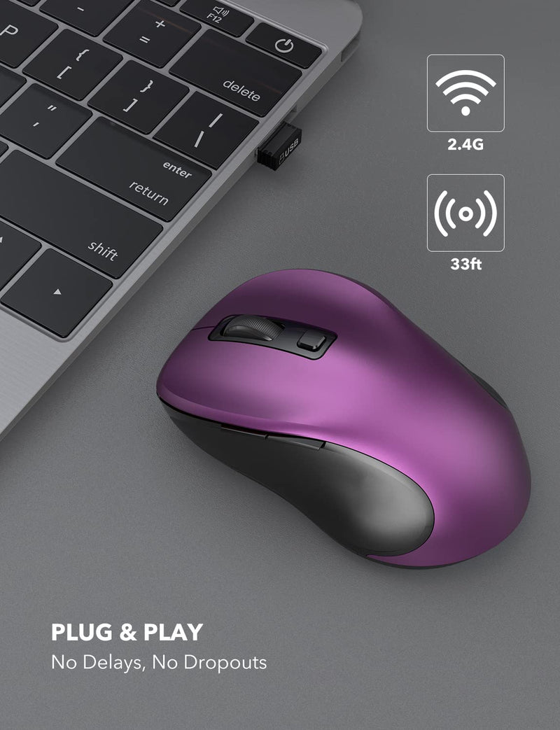 [Australia - AusPower] - Wireless Mouse for Laptop, Trueque 2.4GHz Ergonomic Computer Mouse with 3 Adjustable DPI Levels, Page Up & Down Buttons, USB Mouse for Chromebook, PC, Desktop, Notebook, MacBook (Purple) Purple 