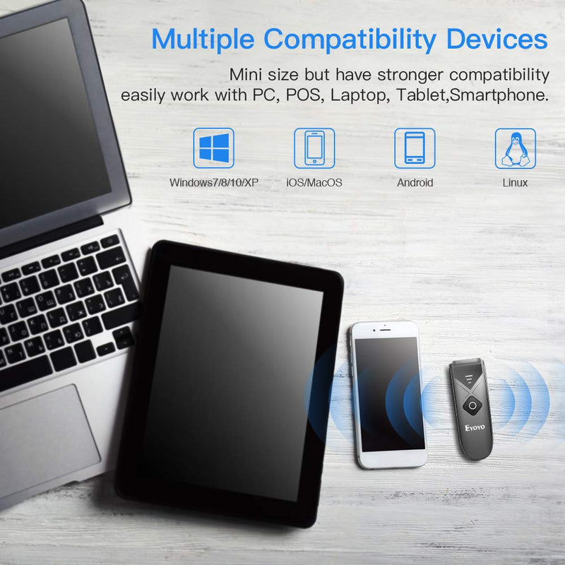 [Australia - AusPower] - Eyoyo Mini 2D QR 1D Bluetooth Barcode Scanner, Portable Wireless Barcode Reader with USB Wired/Bluetooth/ 2.4G Wireless Connection PDF417 Data Matrix Image Scanner for iPad, iPhone, Android, Tablet PC Mini 2D Bluetooth Barcode Scanner 