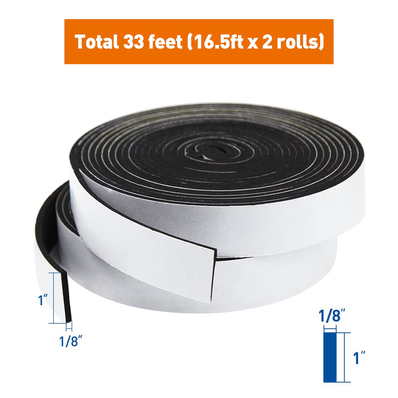 [Australia - AusPower] - MAGZO Weather Stripping 1 inch W X 1/8 inch T, Wide Foam Tape for Air Conditioner Insulation 33 Feet (16.5ft x 2 Rolls) 1in * 1/8in * 33FT 