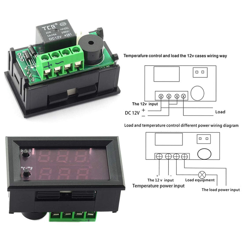 [Australia - AusPower] - DZS Elec Temperature Controller -50 to 110 Celsius (-58 to 230 F) DC 12V Programmable Heating/Cooling Thermostat Control Switch Module NTC Waterproof Sensor Probe Dual Color LED Display Monitor 