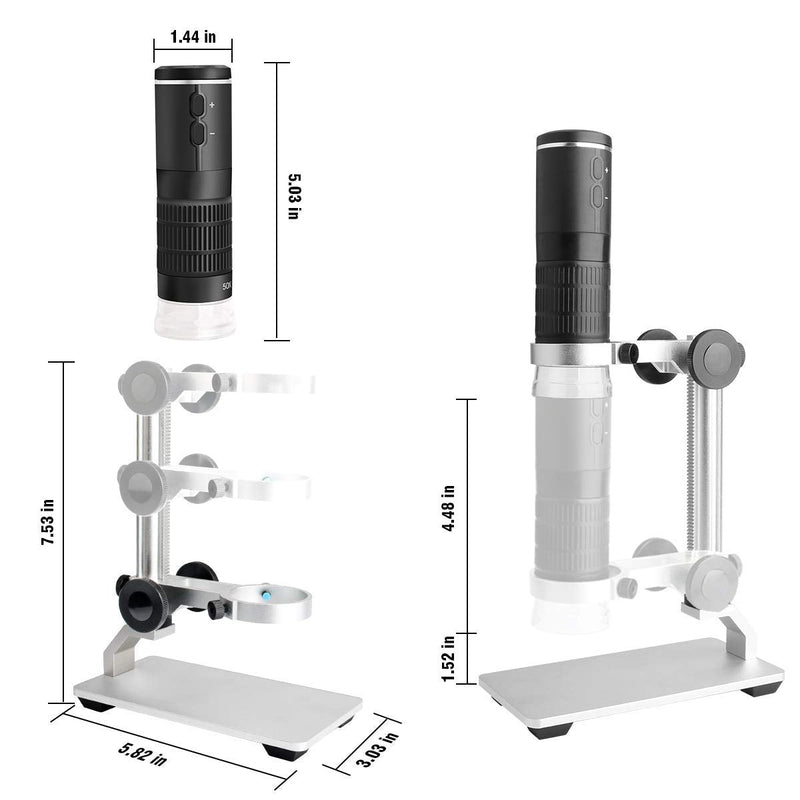 [Australia - AusPower] - Cainda WiFi Digital Microscope for iPhone Android Phone Mac Windows, HD 1080P/720P Video Record 50-1000X Magnification Wireless Portable Microscope with Adjustable Metal Stand and Carrying Bag 