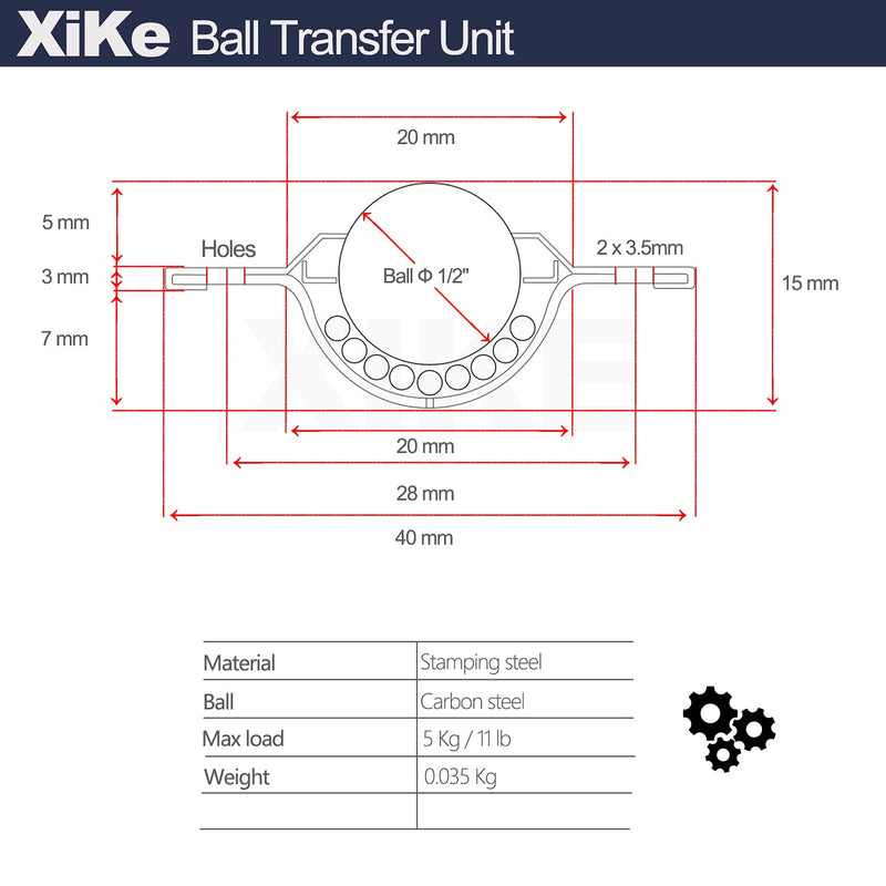 [Australia - AusPower] - XiKe 8 Pack 1/2" Roller Ball Transfer Bearings, Used for Roller Stand, Transfer Equipment and Transmission System CYB Type. 11 pounds load ＆ 1/2" ball diameter 