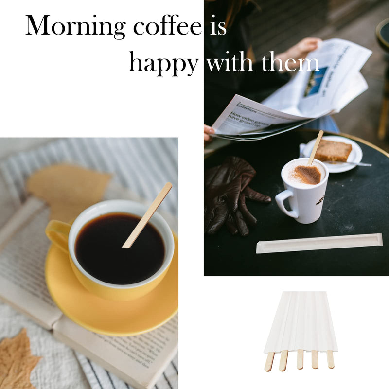 [Australia - AusPower] - 100 Wooden Coffee Stirrers Wood Coffee Stir Sticks 7 Inch Disposable Stir Sticks Individually Wrapped for Coffee Bar Station,Beverage,Tea Stir,Office,Cocktail 