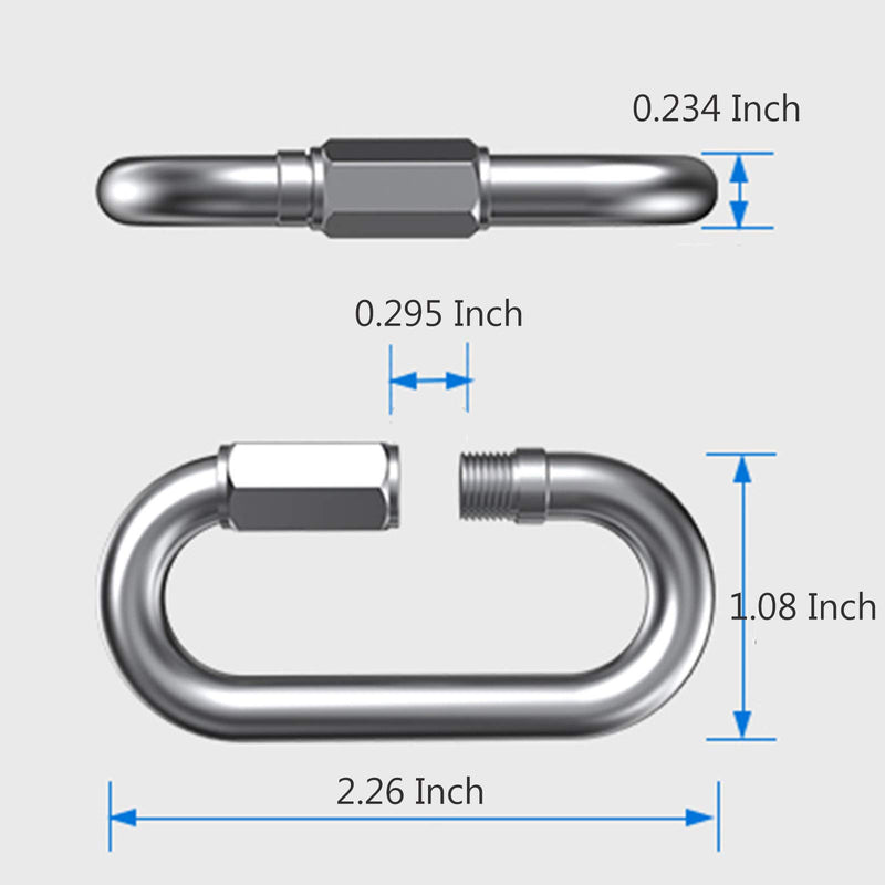 [Australia - AusPower] - 304 Stainless Steel Quick Link Chain Connector M6 1/4 Inch 8Pack Heavy Duty D Shape Locking Chain Connector for Birdcage Hook Camping and Outdoor Equipment Hammock Keychain Buckle Link 