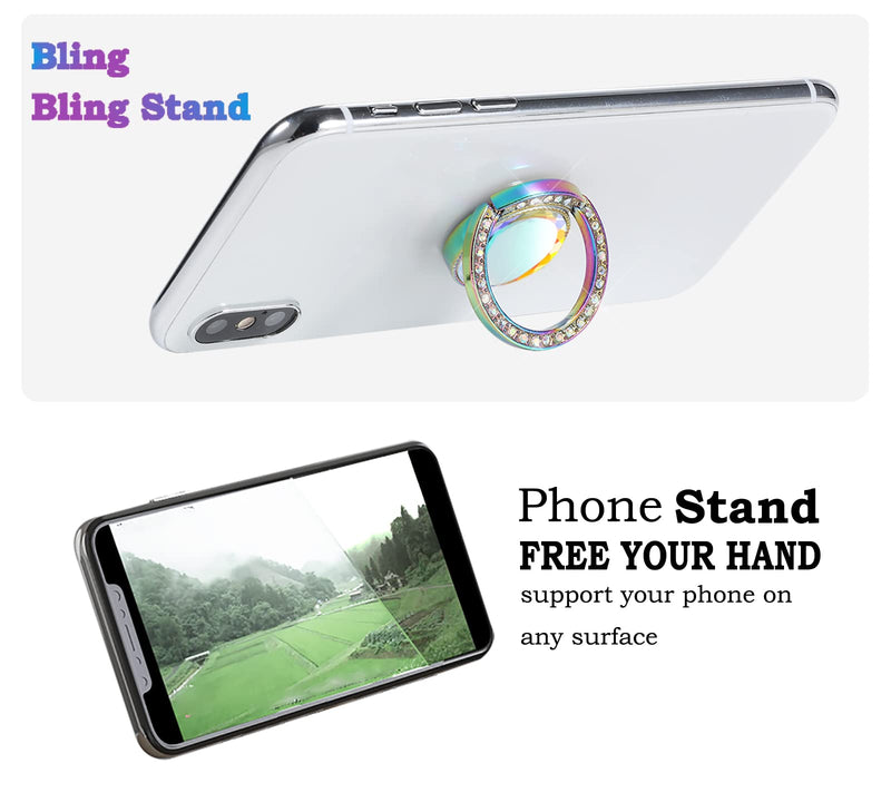 [Australia - AusPower] - lenoup Iridescent Glitter Bling Bling Phone Ring Holder,Sparkle Phone Ring Grip Artificial Stand with Flat Diamond ,Flat Rhinestone Cell Finger Ring for Phones,Pad(Rainbow) Rainbow 