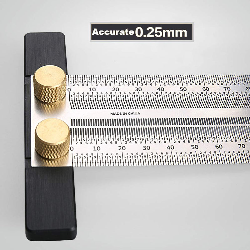 [Australia - AusPower] - Woodworking T Ruler High Precision Gauge Marking Scale Scribe Line Ruler with Holes for Cutting Sawing,Scribing Ruler Woodwork Marking Tools Carpenter Draft Measuring Ruler Square with Stops (300mm) 