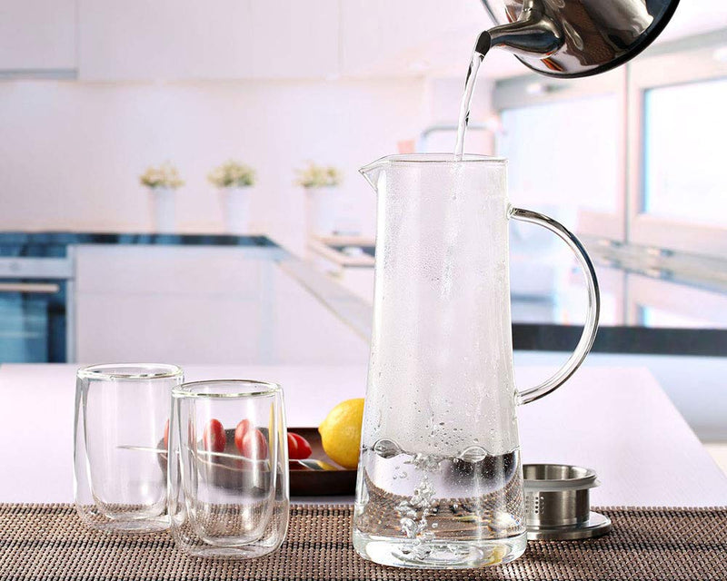 [Australia - AusPower] - Hwagui - Heat Resistant Glass Pitcher with Stainless Steel Lid, Water Carafe with Handle, Good Beverage Pitcher for Homemade Juice and Iced Tea, 1500ml/51oz 