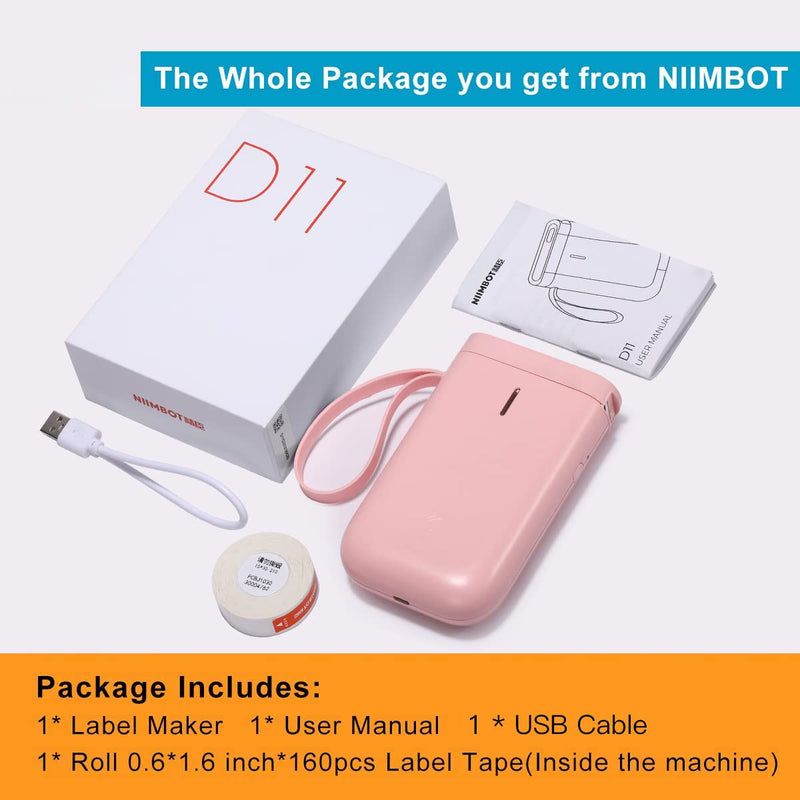 [Australia - AusPower] - Label Maker Machine Tape Included NiiMbot D11 Portable Wireless Connection Label Printer Multiple Templates Available for Phone Pad Easy to Use Office Home Organization USB Rechargeable (Pink) PINK 