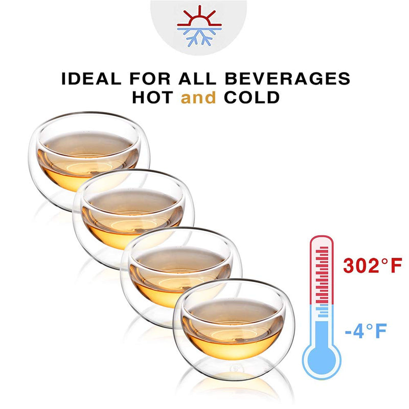 [Australia - AusPower] - CnGlass Double Wall Glass Tea Cup Set of 4（3.4oz 100ML）Asian Insulated Clear Teacups,Small Espresso Cup for Coffee 3.4OZ ounces 