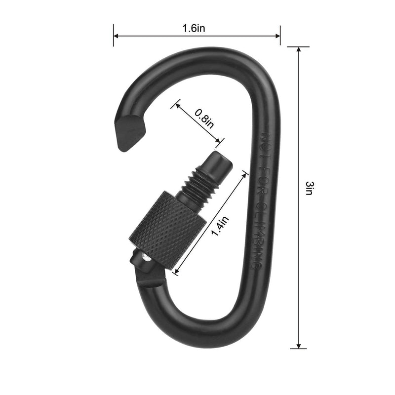 [Australia - AusPower] - Locking Carabiner Clip, Vonpri Caribeaner Clips Black D Ring Spring Snap Key Chain Hook 3" Screw Gate Hook Travel Aluminum Carabiners 12Pack 