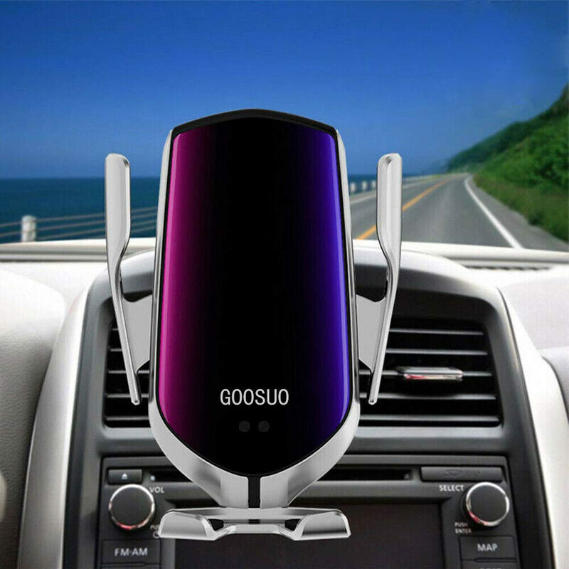 [Australia - AusPower] - GOOSUO Magnetic Car Phone Holder Mount Charger with qc 3.0 Adapter, 10w Qi Wireless Charging Auto-Clamping Vent Phone Mount for iphone12/Pro/Xs/Xr/8 Plus, Samsung S10/S9/Note10/Note9, etc(Silver) Purple & Silver 