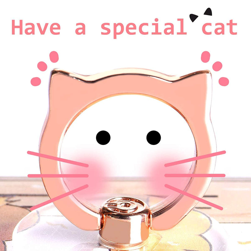 [Australia - AusPower] - Cat Phone Ring Holder - EI Sonador Clear Cell Phone Ring Holder Transparent Stand Finger Grip (1 Silver + 1 Rose Gold Cat) 1 Silver + 1 Rose Gold Cat 