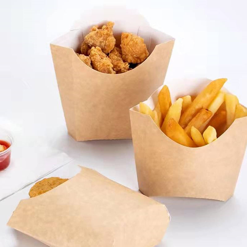 [Australia - AusPower] - UgyDuky 50 Pack Kraft Brown French Fry Box Holders Cups Disposable Snack Containers Disposable Take-out Party Baking Supplies Kraft Paper Cups Holder for Baking Cakes Egg Waffle French Fries Chips Ice Cream Snacks 