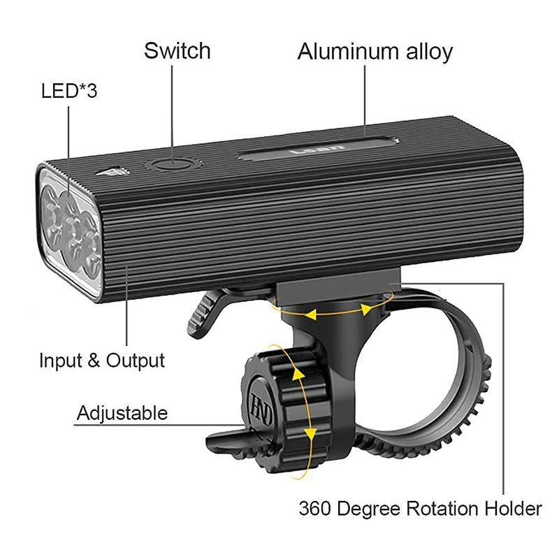 [Australia - AusPower] - 1200 Lumens Bike Lights Front and Back,USB Rechargeable Bicycle Lights,Super Bright 3 LED Bike Lights for Night Riding,Bike Headlight with Power Bank Function,IPX5 Waterproof,3+5 Light Modes 