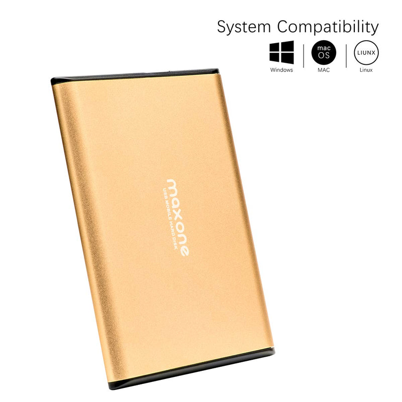 [Australia - AusPower] - Maxone 500GB Ultra Slim Portable External Hard Drive HDD USB 3.0 for PC, Mac, Laptop, PS4, Xbox one - Gold 
