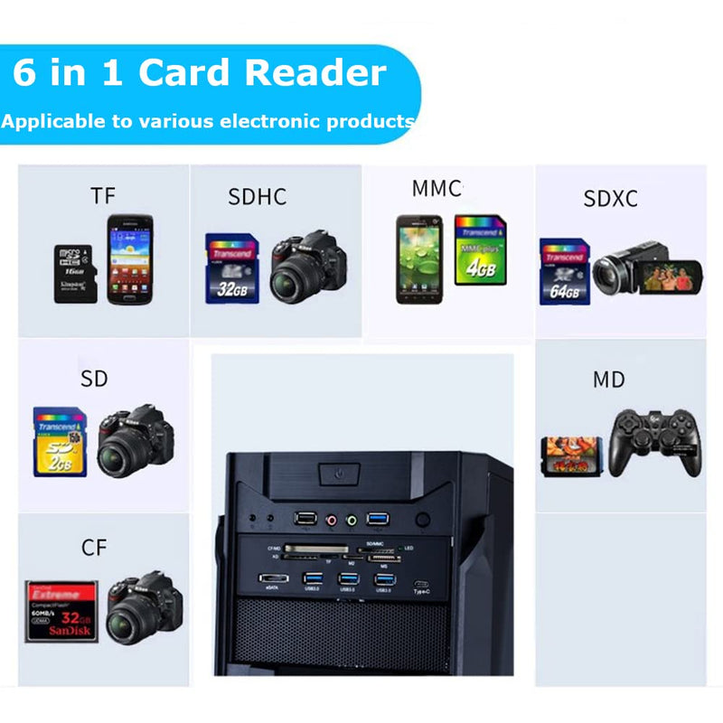 [Australia - AusPower] - Diyeeni Internal Card Reader 5.25inches High Speed Front USB 3.0 Interface Multifunction Internal Card Reader Dashboard PC Front Panel,Equipped with eSATA and USB 3.1 Port 1# Black 