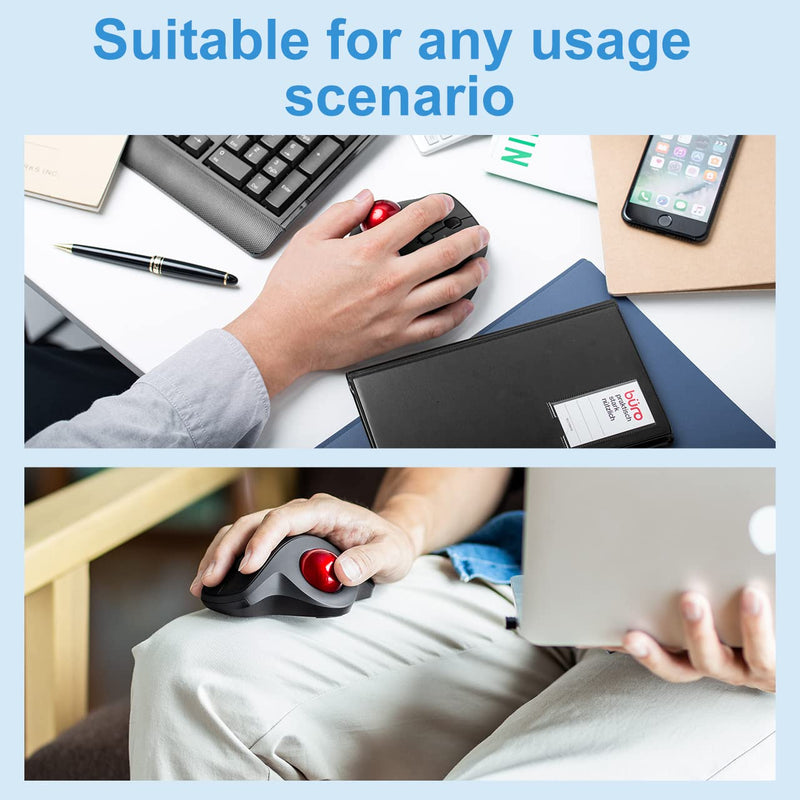 [Australia - AusPower] - SANWA Bluetooth Ergonomic Trackball Mouse, Optical Vertical Rollerball Mice, Silent Buttons, 600/800/1200/1600 Adjustable DPI, Compatible with MacBook, Windows, macOS, iPad, Android, iOS, Chrome OS 