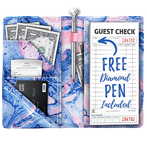 [Australia - AusPower] - 9 Pocket Server Book w/Diamond Pen, Waitress Book w/Money Pocket and Zipper, Waitress Book, Server Books for Waitress, Server Books, Waitress Book Organizer, Server Book Cute, Servers Book 