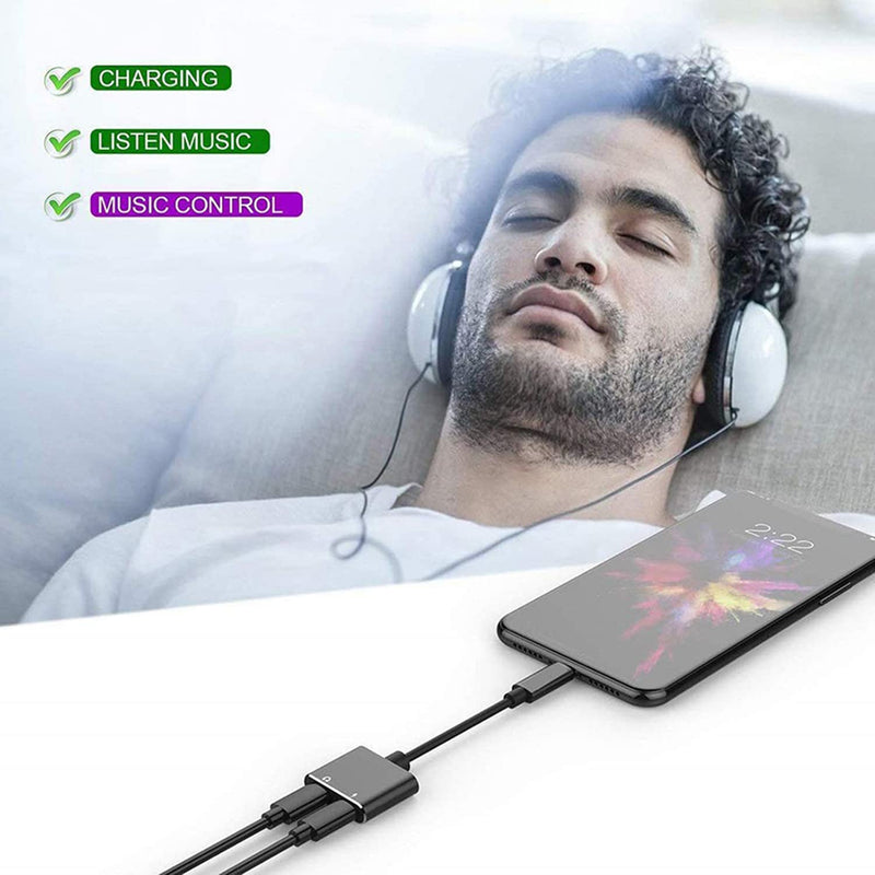 [Australia - AusPower] - [Apple MFi Certified] iPhone Headphone Adapter Dongle, Lightning to 3.5 mm Headphone Jack Adapter 2in1 AUX Audio Charger Splitter for iPhone 7/8/X/XS/XR/10/11/12/13/ipad Accessory Connector black 