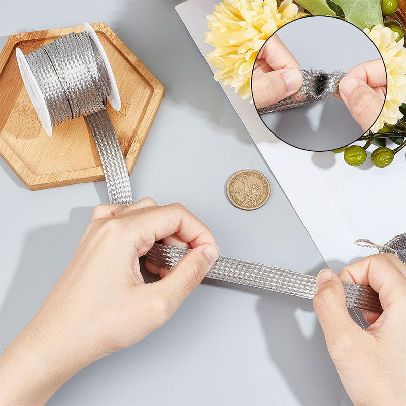[Australia - AusPower] - UNICRAFTALE 304 Stainless Steel Expandable Braided Cable Sleeve Knitting Scalable Network Ribbon Flat Cable Sleeve Cord Protector Wire Loom Tubing for Protect Cable 4m/roll 