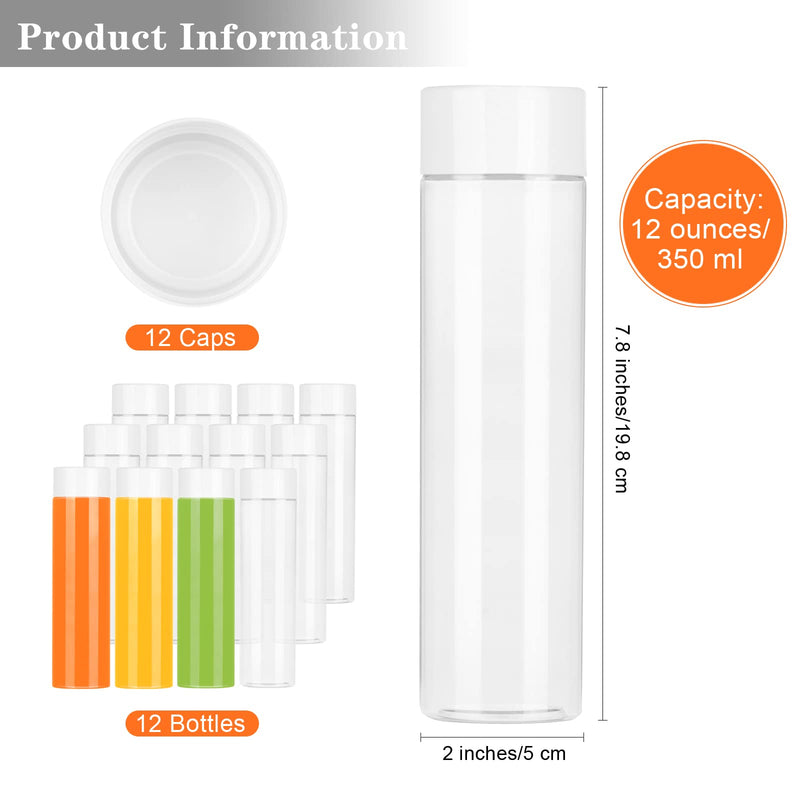 [Australia - AusPower] - MIMIND 12 Pack 12 Ounces (350 ml) PET Plastic Juice Bottles with White Caps Clear Drink Containers Bottles for Water, Juice, Milk and Other Beverages 