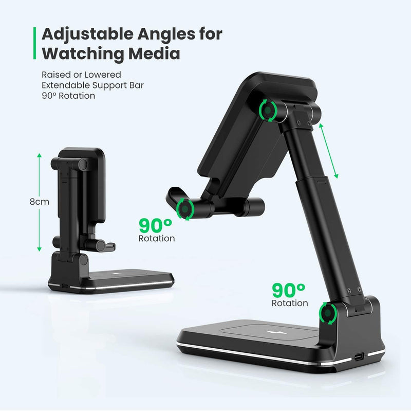[Australia - AusPower] - Wireless Charging Phone Stand,Foldable Desktop Cell Phone Tablet Stand,10W Max Qi-Enabled Wireless Charging Multi-Angle Adjustable Metal Phone Holder for iPhone 11/ES/MAX/XS/XR/X/8,AirPods/Pro 