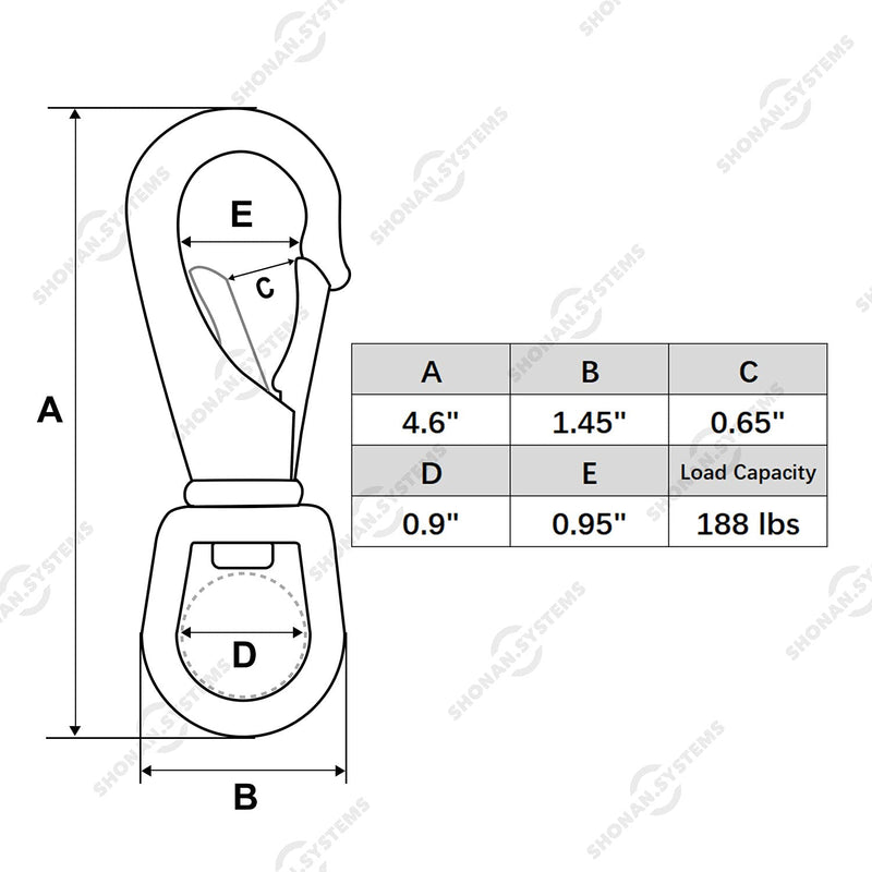 [Australia - AusPower] - SHONAN Large Stainless Steel Swivel Snap Hooks, 2 Pack 4.6 Inch Large Spring Snaps, Heavy Duty Boat Hooks, Spring Hooks for Boat Anchor Ropes and Cables 