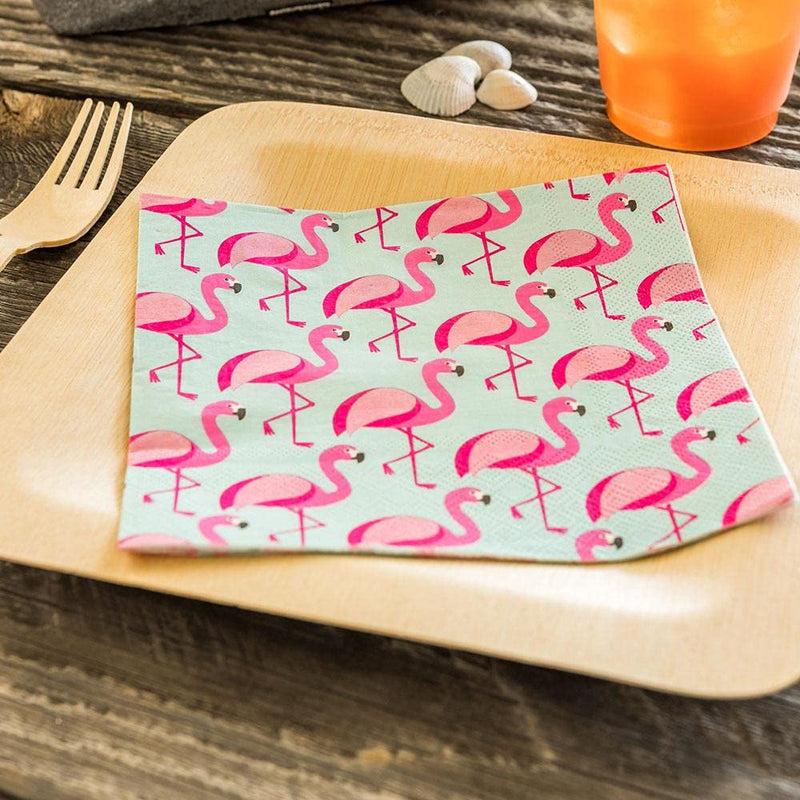 [Australia - AusPower] - Sky Blue Paper Luncheon Napkin - Florida Flamingo - 13" x 13" - 20 count box - Restaurantware 