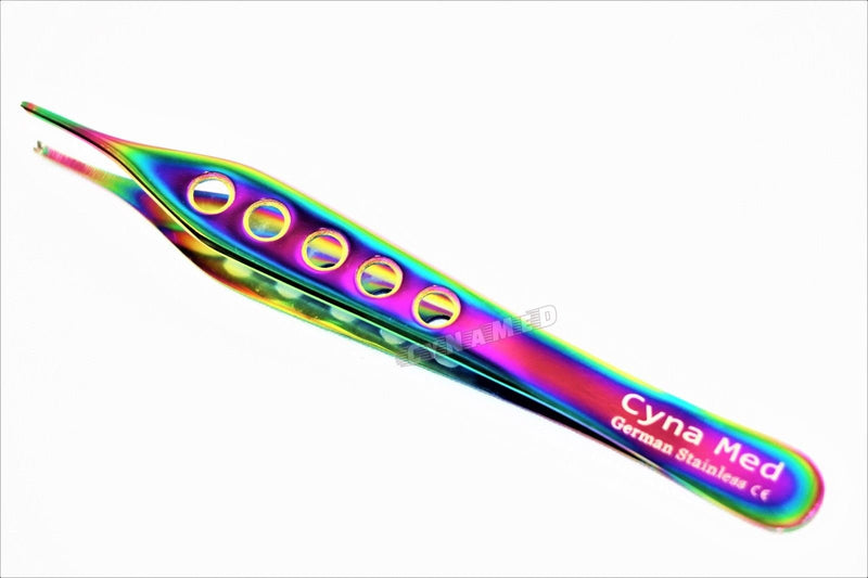 [Australia - AusPower] - German Grade ADSON KOCHER Tissue Forceps 1X2 Teeth 4.75 inches Rainbow Titanium Configuration Surgical Dental Dissecting Cynamed 
