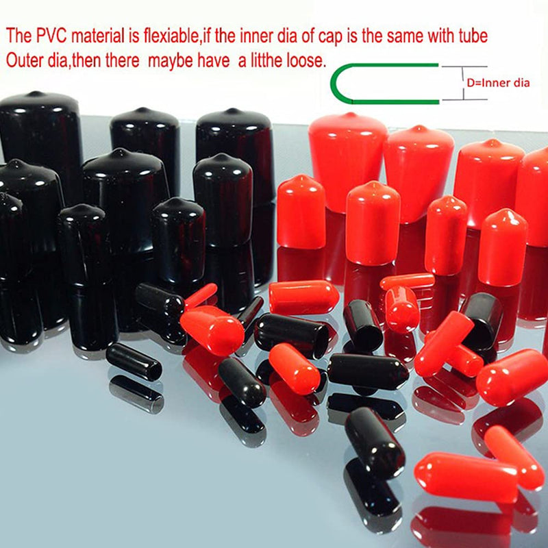 [Australia - AusPower] - 200PCs Vinyl Flexible Rubber End Caps, PVC Bolt Screw Caps Thread Protector Covers in 10 Sizes from 2/25" to 4/5", Safety Covers for Pipe Post Hose Assortment Kit (Black+Red) 