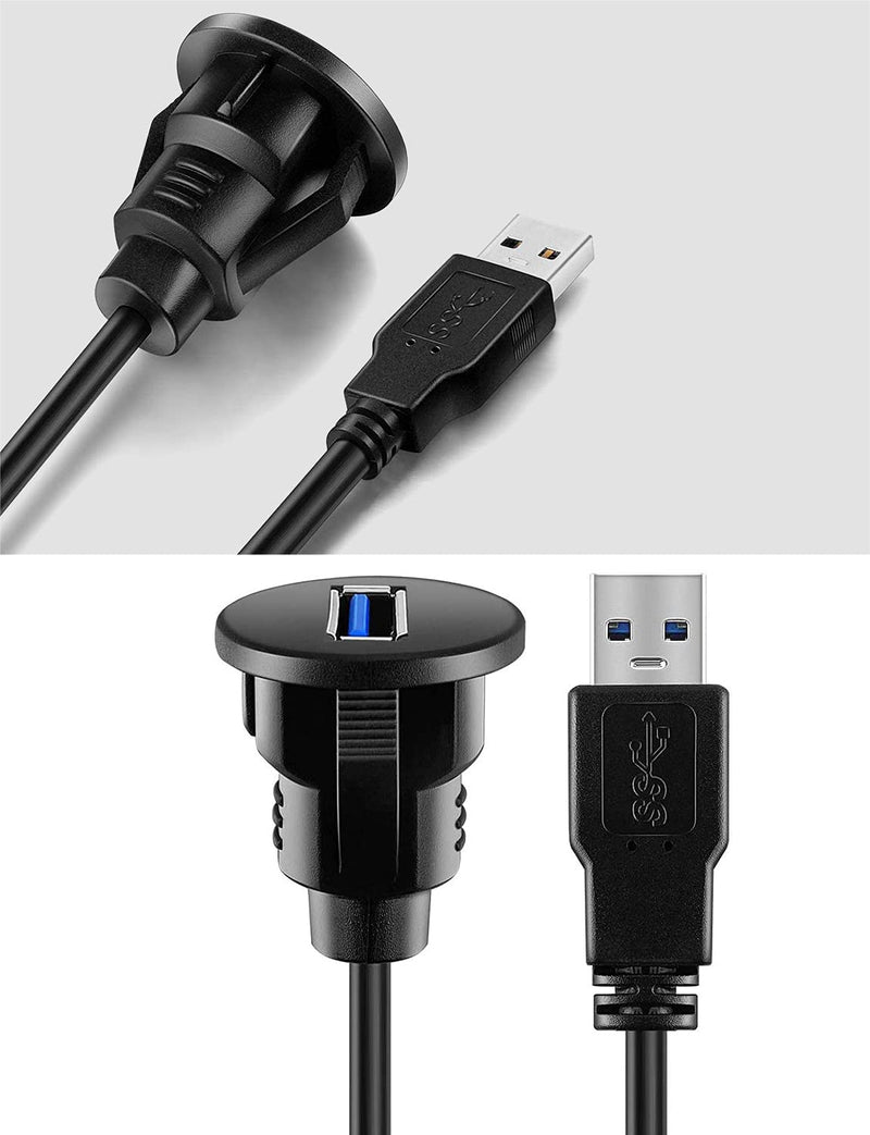 [Australia - AusPower] - Small USB 3.0 Male to Female AUX Flush Panel Mount Extension Cable for Car Truck Boat Motorcycle Dashboard 6ft 6 feet 
