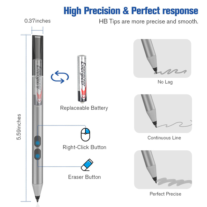 [Australia - AusPower] - Surface Pro Pen Official Stylus for Microsoft Surface Pro 8/X/7+/6/5/4/3/Surface 3, Surface Go 3/2/1, Surface Laptop/Studio/Book 4/3/2/1 with Palm Rejection, 1024 Levels Pressure, 2500h Working Hours Grey 