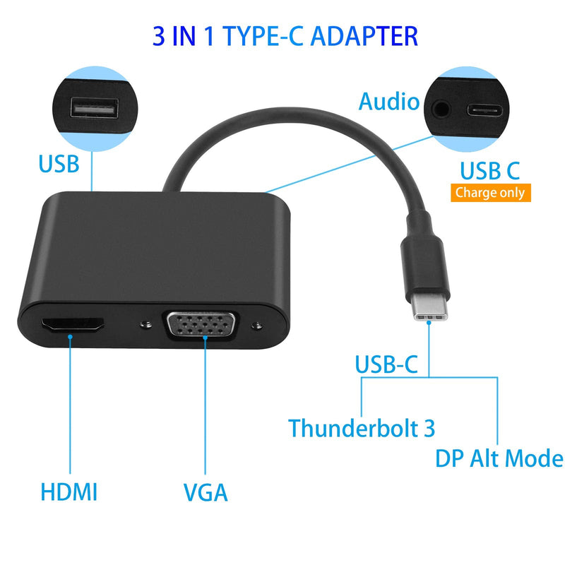 [Australia - AusPower] - USB C to HDMI VGA Adapter, 5-in-1 Hub USB 3.0 OTG Charging Power PD Port Compatible MacBook Pro,Surface go, Samsung Galaxy S8/S9 and More 
