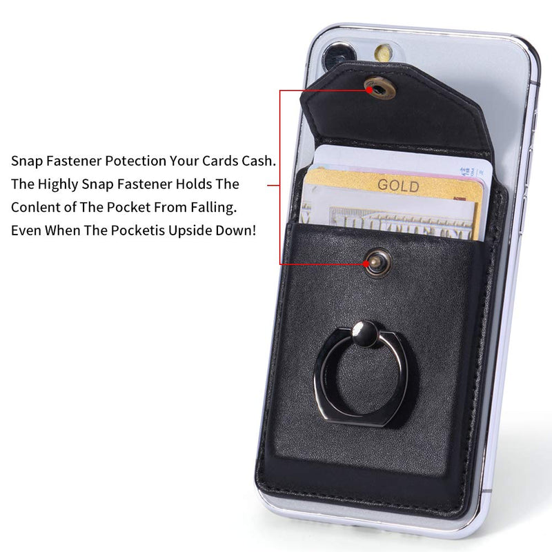 [Australia - AusPower] - YUNCE Ring Stand Stick on Wallet Cell Phone Slim Leather Wallet Stick on Wallet Credit Card RFID Blocking Sleeve Black 