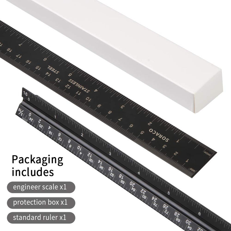 [Australia - AusPower] - Architectural Scale Ruler 12-Inch with Aluminum Standard Metal Ruler Set for Architect,Draftsman, and Civil Engineer Blueprints (Imperial) 