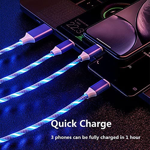 [Australia - AusPower] - 3 in 1 Flowing Charging Cable, Fast Charger Cord LED Safer Smart Power 3.9FT Shining Light Up USB Car Charging Wire Compatible with Type C,Android(Blue) 