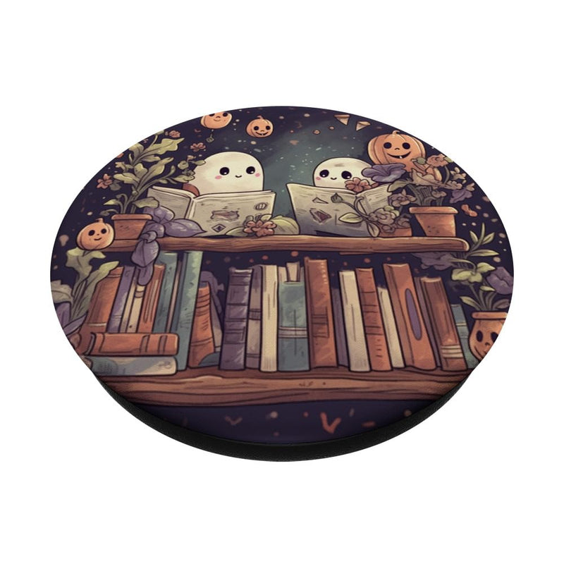 [Australia - AusPower] - Cute Ghosts Reading Books Halloween Librarian Book Lover PopSockets Swappable PopGrip Black 