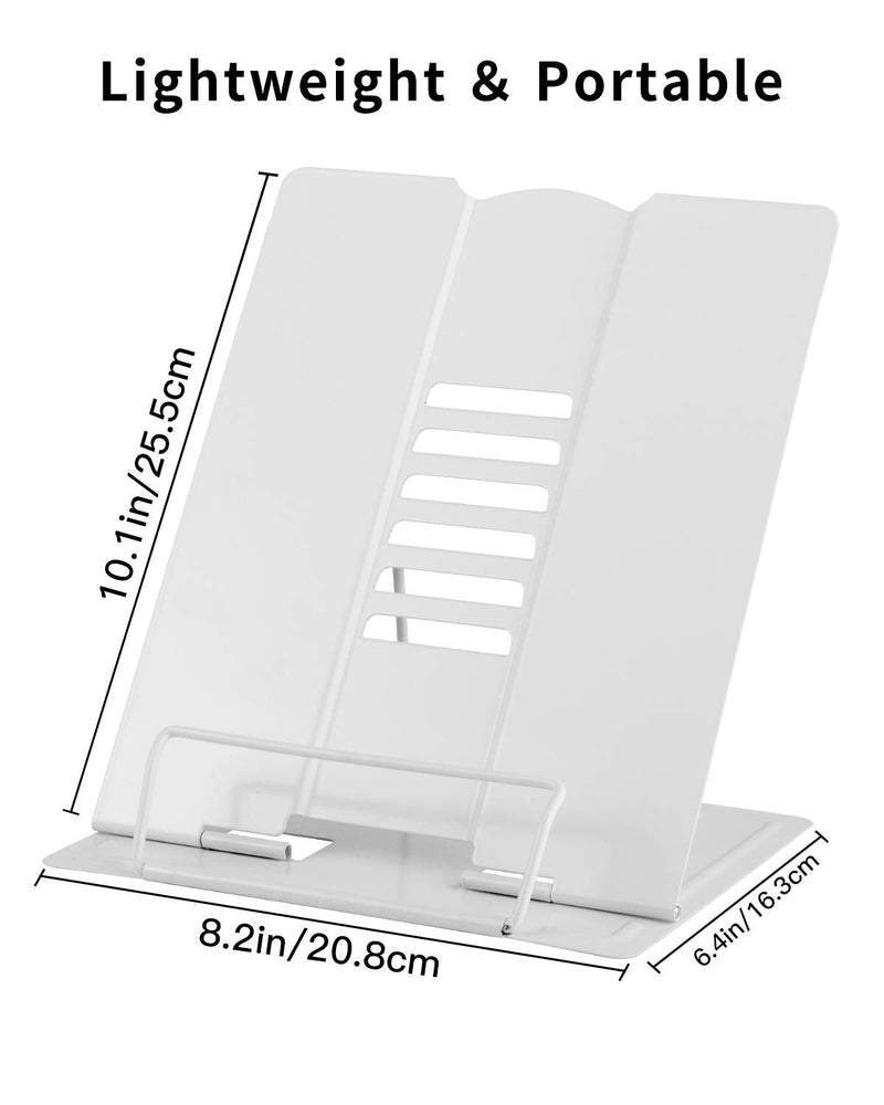 [Australia - AusPower] - Large Book Stand Metal for Reading, Desktop Book Holder Adjustable Document Cookbook Holder Portable Bookstands for Textbooks Tablet Music Books Recipe (White) White 