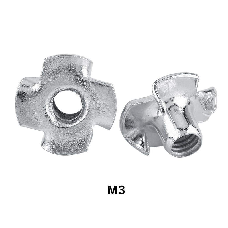 [Australia - AusPower] - Zinc Plated Carbon Steel Furniture T Nut Four-Pronged Tee Nuts for Woodworking Furniture Fastener (M3x50pcs) M3x50pcs 