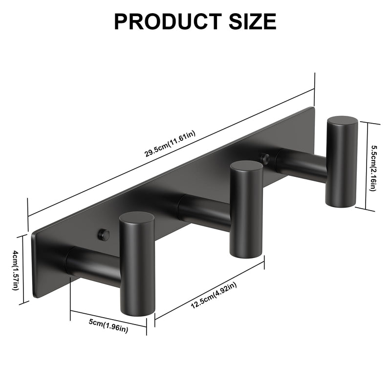 [Australia - AusPower] - PMMASTO Coat Rack Wall Mounted, 3 "T Shaped Wall Hooks for Hanging, Heavy Duty Stainless Steel Coat Hook Rail for Hat Towel Robes in Bathroom Kitchen Mudroom Entryway (Black, 2PC) Black 3 "T" Hooks, 2PACK 