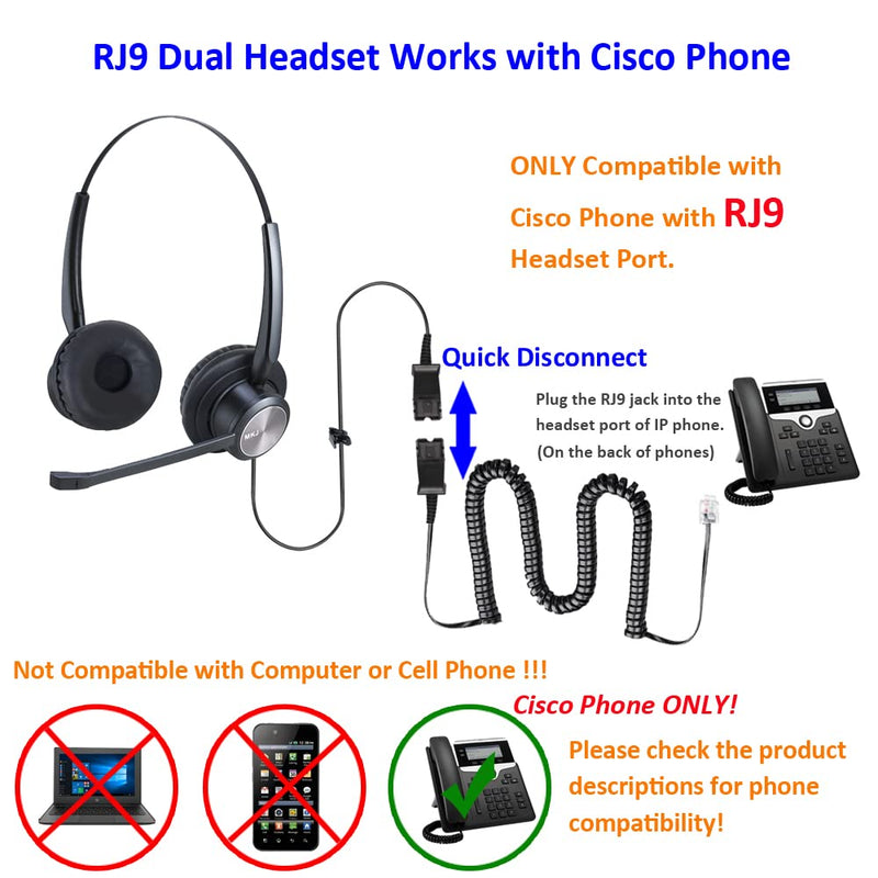 [Australia - AusPower] - MKJ Cisco Headset with Microphone Noise Cancelling Corded RJ9 Telephone Headset for Cisco Office Phone CP-7821 7841 7940 7945G 7960 7961G 7962G 7965G 7970 7971G 7975G 8811 8841 8851 9951 9971 etc 