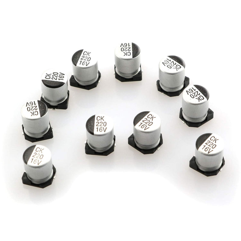 [Australia - AusPower] - Tegg Capacitor 10PCS 220uF 16V 20% SMD Aluminium Electrolytic Capacitors for Arduino 