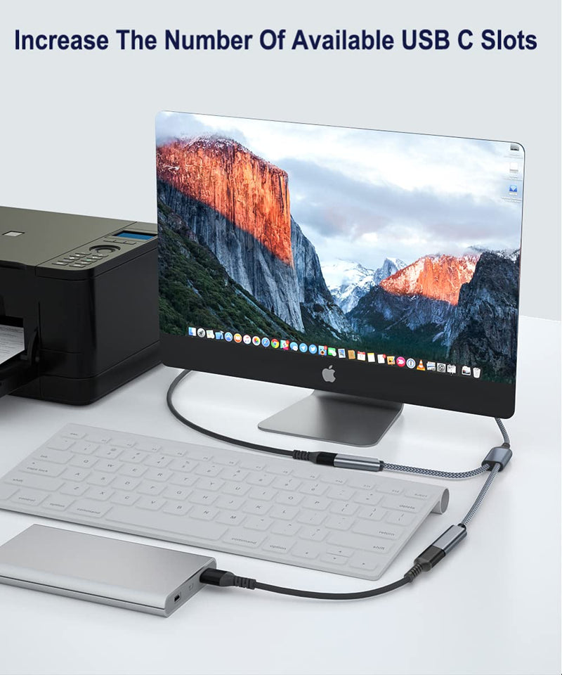 [Australia - AusPower] - USB Male to Double USB C Female Adapter,Type A Charger Cable Dual Two Splitter for MagSafe,Apple Watch iWatch Series 7,iPhone 11 12 13 Pro Max,SE,iPad Air 4 4th 5 5th 8 8th 9 9th Mini 6 6th Generation Gray 