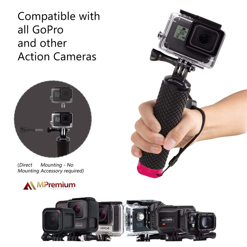 [Australia - AusPower] - Waterproof Floating Hand Grip Compatible with GoPro Hero 10 9 8 7 6 5 4 3+ 2 1 Session Black Silver Handler & Handle Mount Accessories Kit for Water Sport and Action Cameras (Rose Red) Rose Red 
