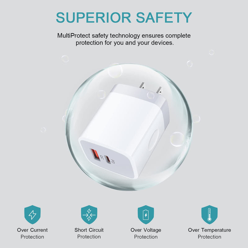 [Australia - AusPower] - JoHouer 20W USB C Wall Adapter Compatible with iPhone 13 12 11 Pro Max Mini XS XR X 8, Samsung Galaxy S22 S21 S20 Ultra 5G S21 FE 5G, LG, Moto, C Port Charging Block USB C Cube Dual USB Wall Charger 3Pack 20W USBA and USBC Charger Block 