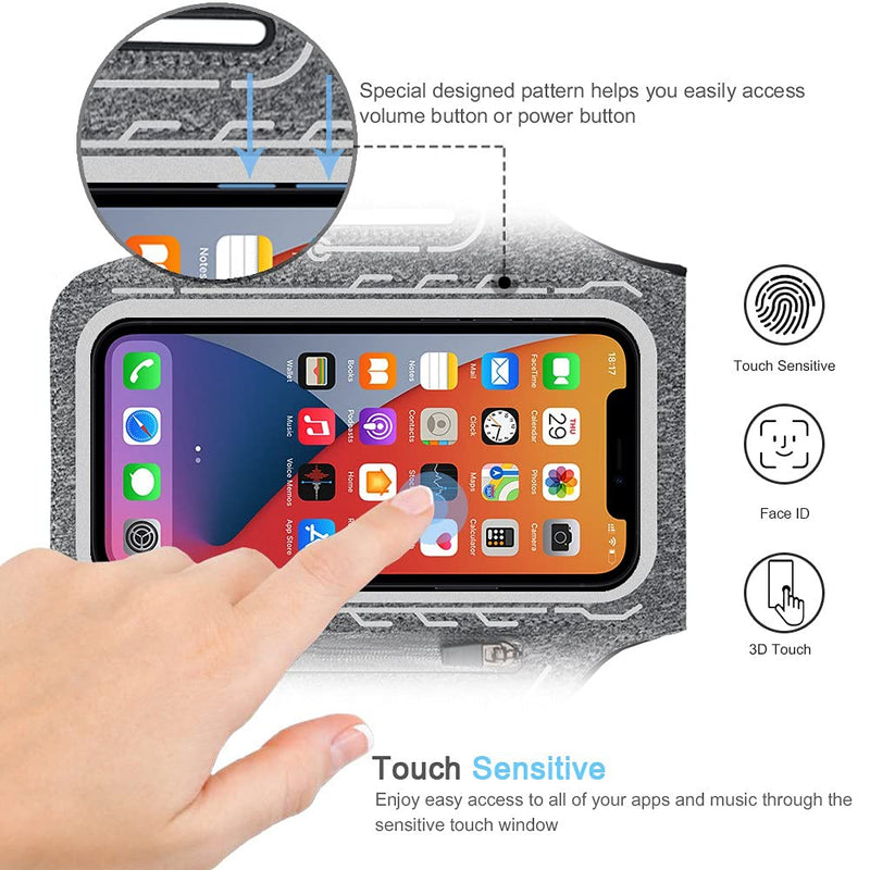 [Australia - AusPower] - iPhone 13 Pro Max, 12 Pro Max Armband, JEMACHE Gym Workouts Running Phone Arm Band for iPhone 13 Pro Max, 12 Pro Max, 11 Pro Max, Xs Max, 13, 12 with Airpods Holder (Grey) Grey 